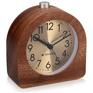Wood Alarm Clock Non Ticking Analog Bedside Table Clock Battery Operated Snooze